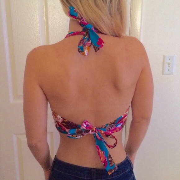Euc ModCloth Beach Bash tropical floral halter top - Picture 2 of 5